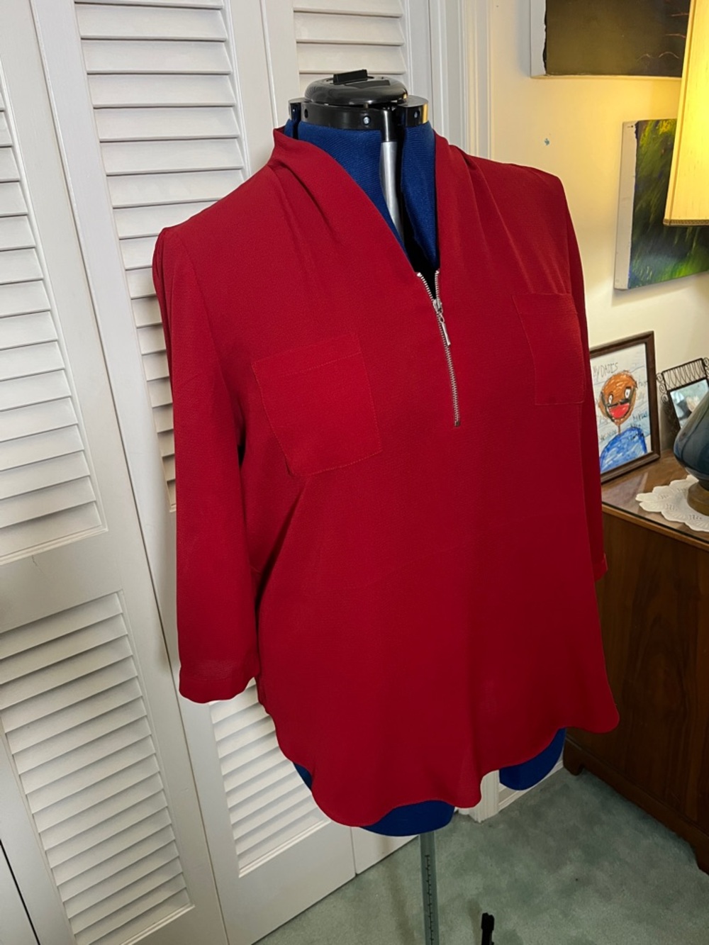 Women’s Red Quarter-Zip Blouse by Jacqueline Smith